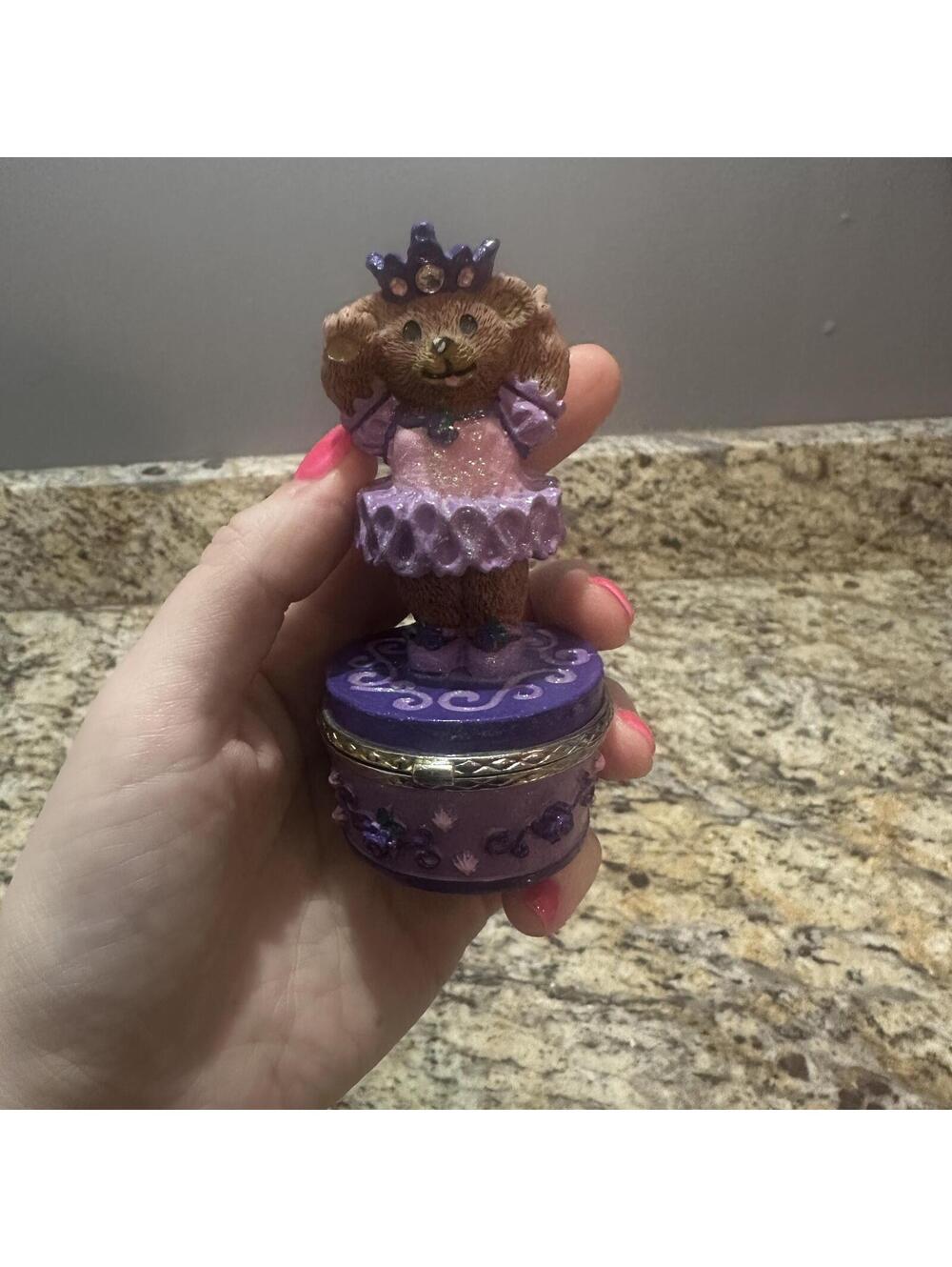 Claire's 1999 Purple Ballerina Bear Trinket Box